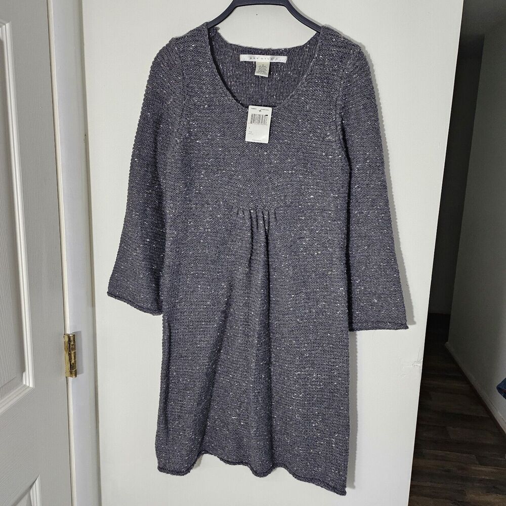 Max Studio Wool Blend Sweater Dress Size Small Heather Gray Speckled New